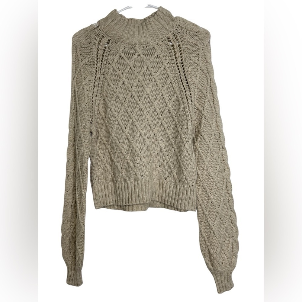 American Eagle Cable Knit Mock Neck Sweater • Cream / Tan • Cozy Winter Pullover